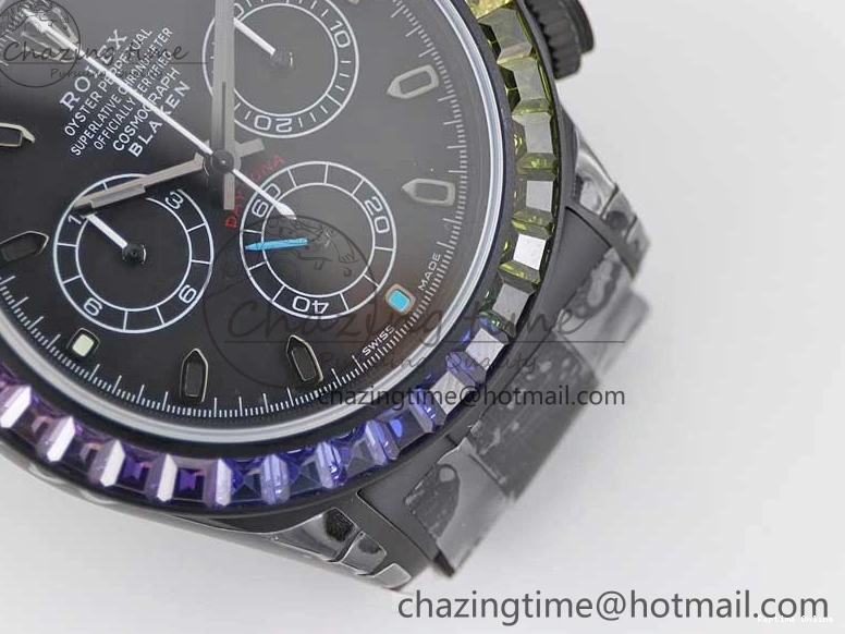 0515 Functional Daytona All Black PVD TWF Best Edition Rainbow Diamonds Bezel Black Dial on PVD Bracelet A 2449